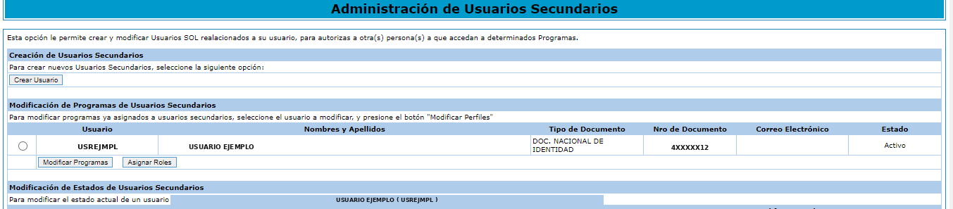 Paso 1 — Módulo Administración de Usuarios Secundarios en SUNAT